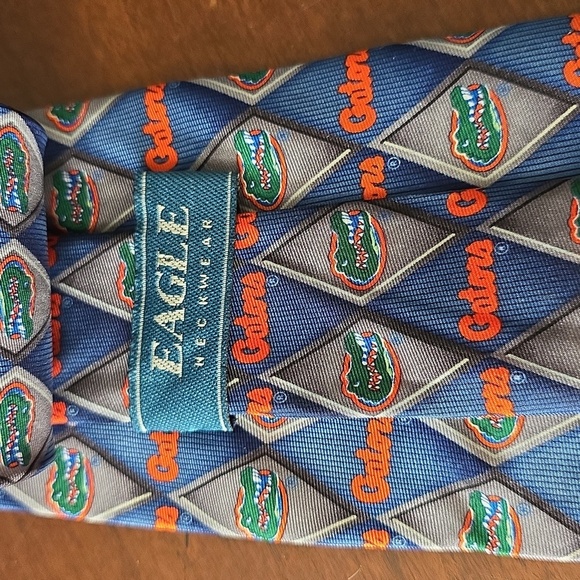 (J28) Eagle Blue Gators Patterned Men's Tie - Picture 2 of 3